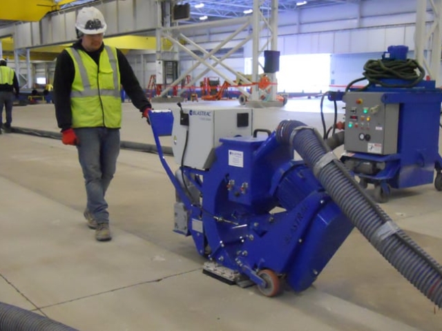 Industrial Applications, Inc. prepared for Floor Maintenance by using blastrac shot blaster.