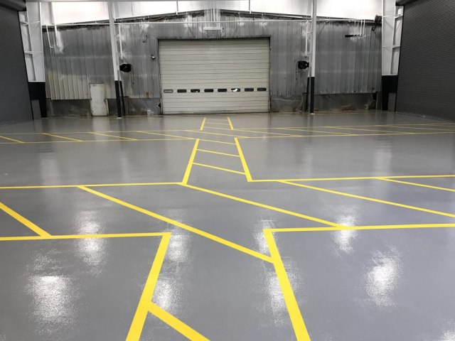 safety striping, epoxy line striping, epoxy floor coatings, degreased, shotblasted