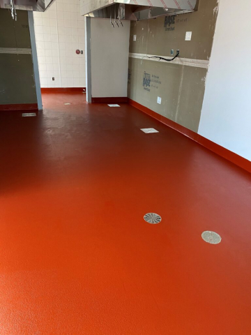 Urethane concrete, commercial kitchen, commercial kitchen flooring, epoxy floors FayettevilleAR, TeamIA, Industrial Applications Inc., IA30yrs