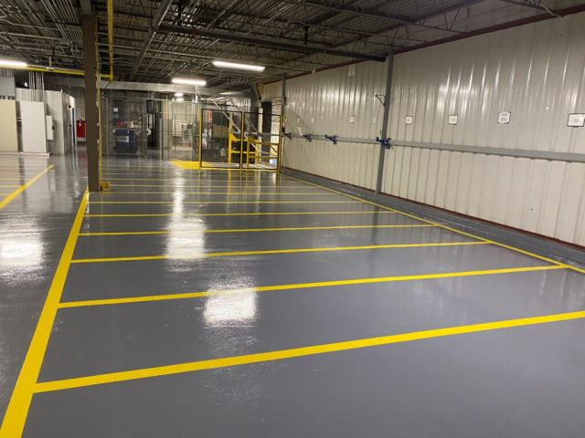 Concrete floor coatings, epoxy floor coatings, epoxy coatings, Industrial Applications Inc, TeamIA, epoxy floor coating, industrial concrete floors, epoxy safety striping, 5S safety, epoxy line striping