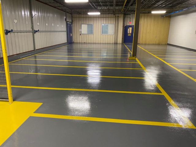 Concrete floor coatings, epoxy floor coatings, epoxy coatings, Industrial Applications Inc, TeamIA, epoxy floor coating, industrial concrete floors, epoxy safety striping, 5S safety, epoxy line striping