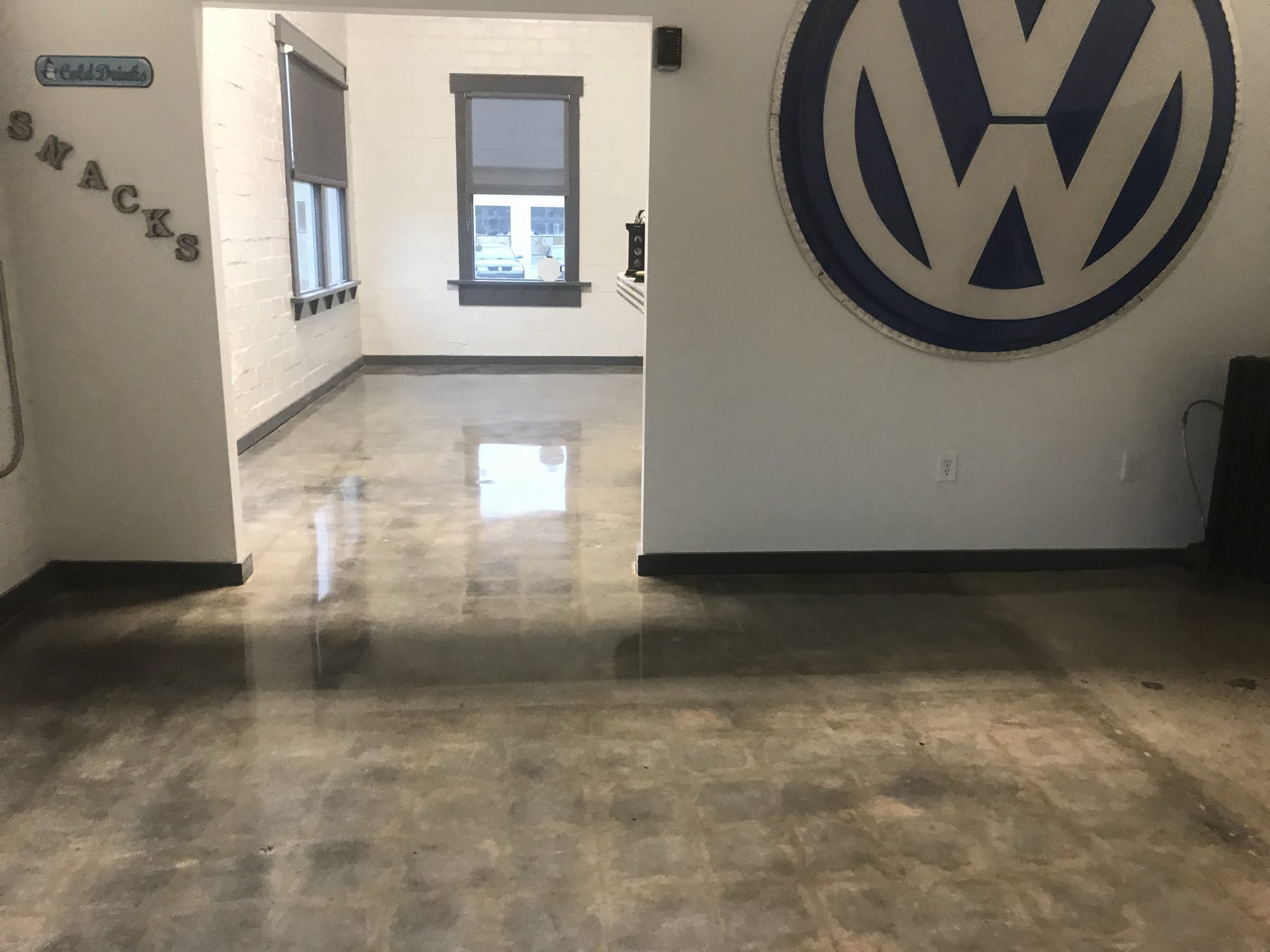 polished concrete, commercial office, VW dealership, car dealership