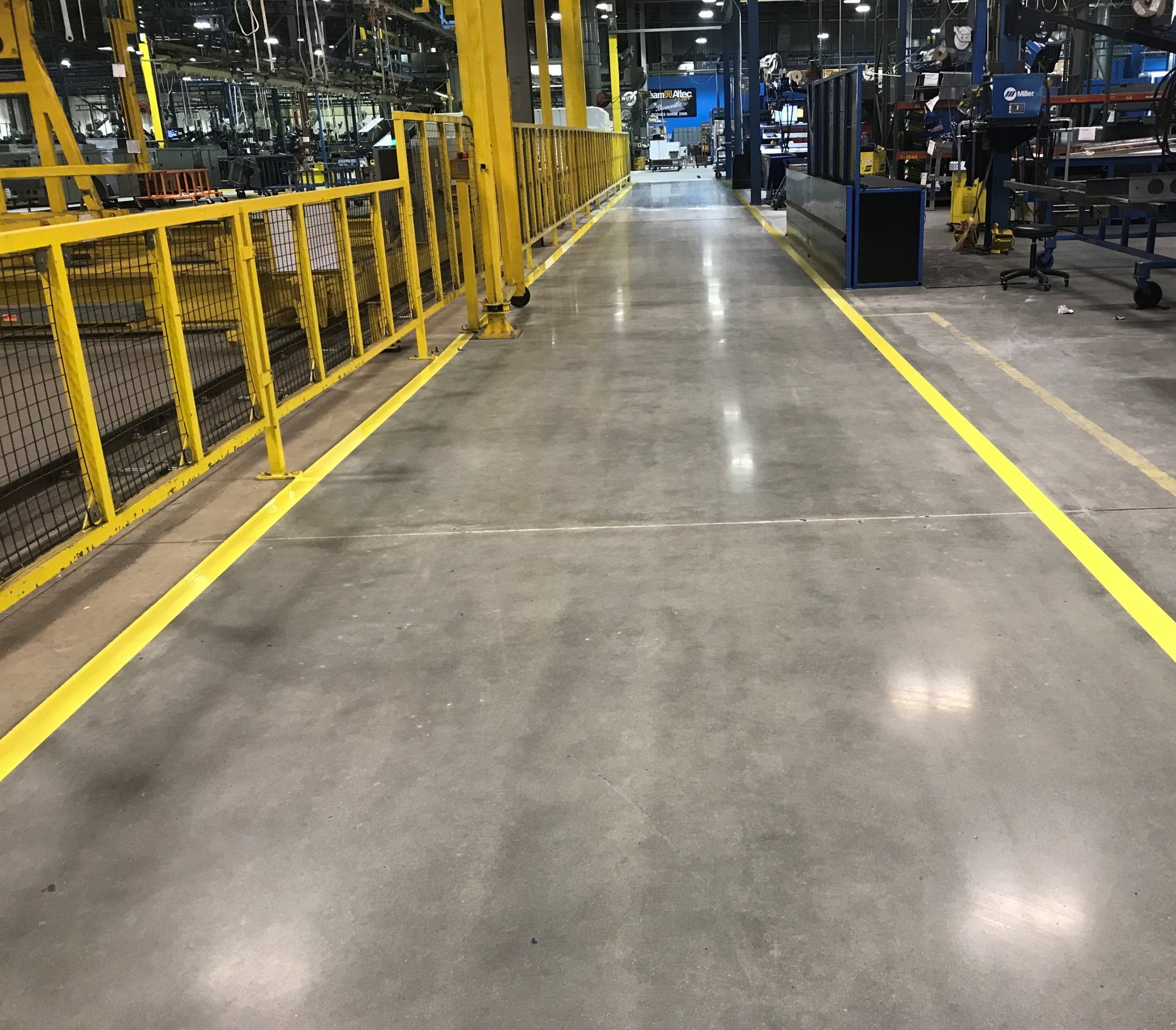 Polished concrete, aisle striping, line striping, epoxy line striping