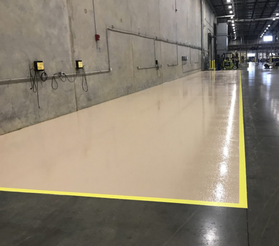 epoxy line striping, battery charging area epoxy floor coating, safety striping