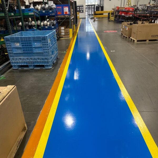 Epoxy floor coatings, epoxy coatings, epoxy line striping, manufacturing aisle epoxy, epoxy aisles, industrial epoxy aisle, manufacturing epoxy floors, Industrial Applications Inc, TeamIA