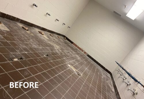 Industrial Applications, Inc. installed urethane cement with double flakes into bathrooms. 