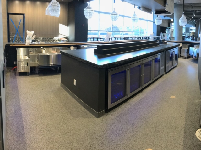 Industrial Applications, Inc. prepped and installed MMA floor coatings to bar area in a commercial kitchen.&nbsp;