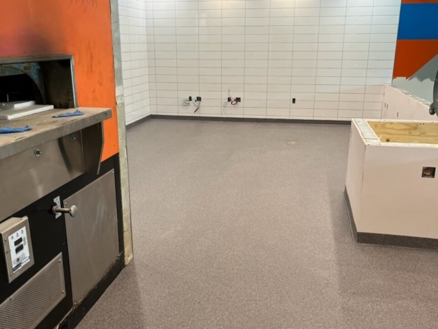 Industrial Applications, Inc. installed MMA floor coating to restaurant kitchen flooring.&nbsp;