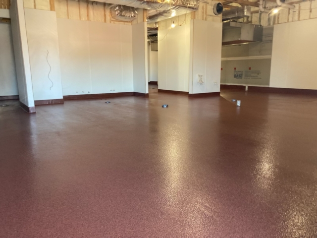 Industrial Applications, Inc. installed MMA floor coating and USDA to a commercial kitchen flooring.