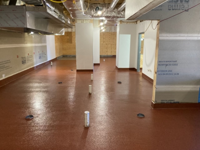 Industrial Applications, Inc. installed MMA floor coating to a commercial kitchen flooring.