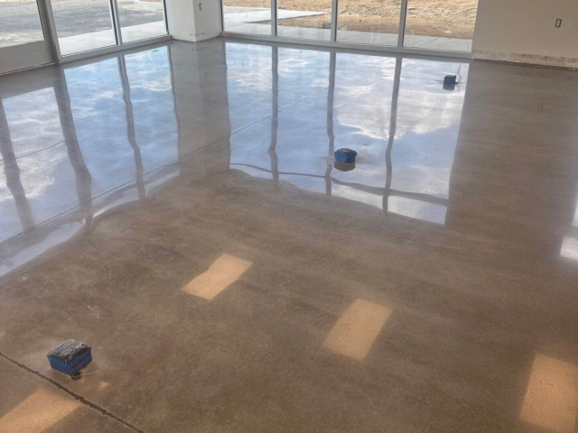 Office areas - we polished the concrete to an 800 grit high-gloss finish, creating a bright, reflective surface that enhances lighting and elevates the overall professional feel of the space