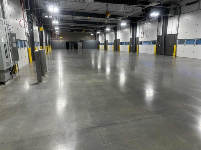 Constant warehouse traffic demands at a major equipment rental company were a fit for a&nbsp; 400 grit polished concrete satin finish, delivering a more subtle look while providing the durability and slip resistance needed for daily operations.